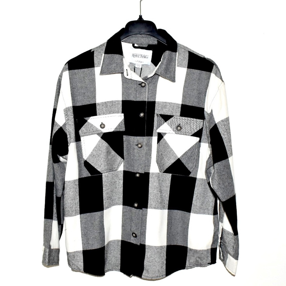 Sale! Reserve Fairfax Men’s Black /Cream Buffalo Plaid Button Down Shirt Size XL